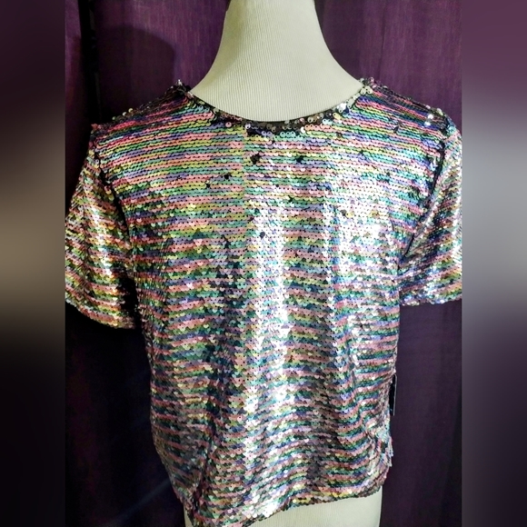 Forever 21 After Dark collection pastel sequin rainbow colors crop top NWT retro - Picture 4 of 5